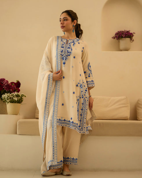 White Lily Breeze – Dori Embroidered Straight Suit Set